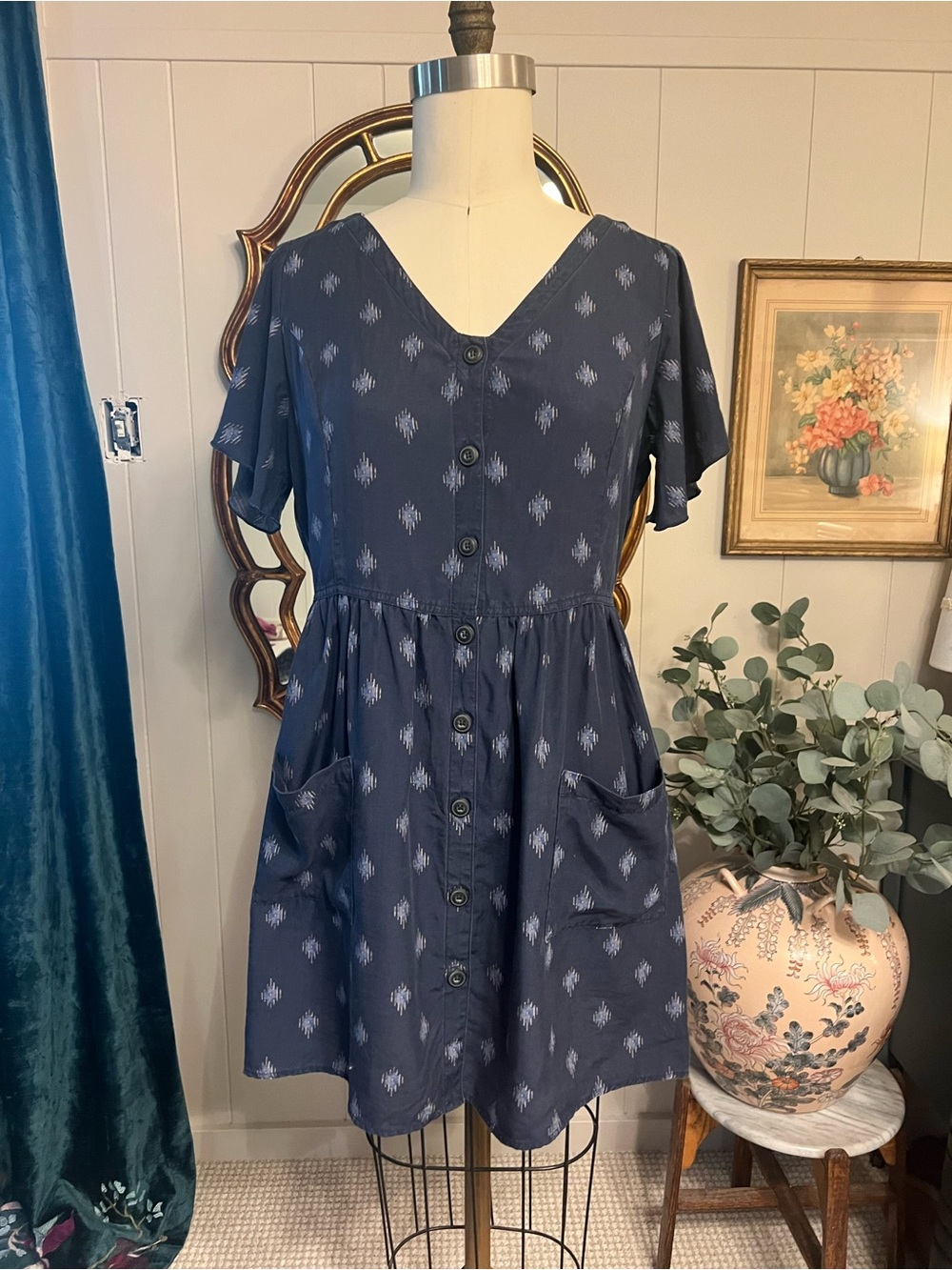 Toad & Co women’s Navy Tencel Button-Front Pocket Dress